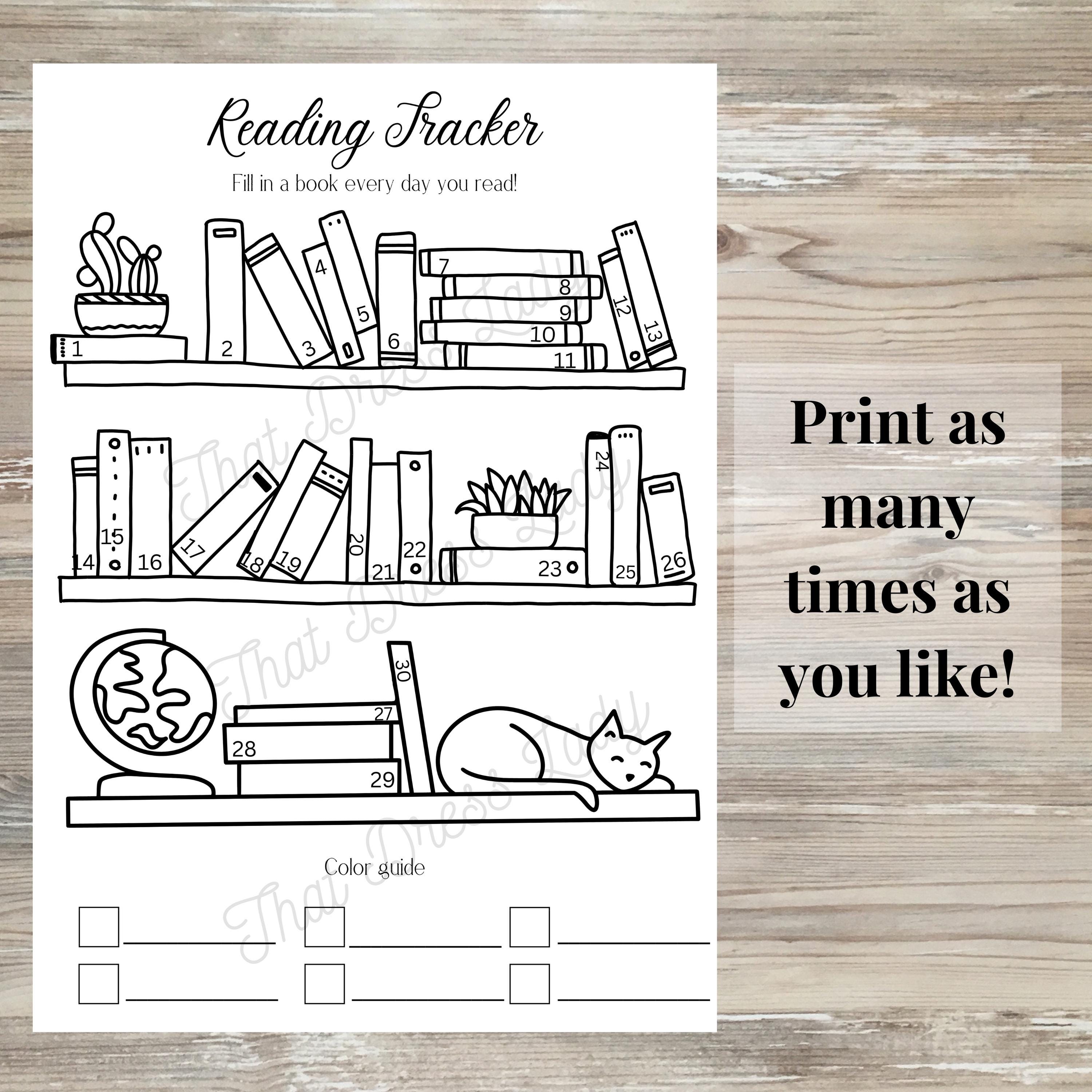 Monthly Reading Tracker Printable: Bookshelf Coloring Page (digital ...