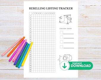 Reselling Listing Tracker Motivational Coloring Chart Reseller Goal Printable
