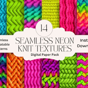 Stricktextur Neon Digitales Papierset Junk Journal Strickpapier Druckbare digitale Papiere Scrapbooking Bunte Musterdesign wiederholbares Papier