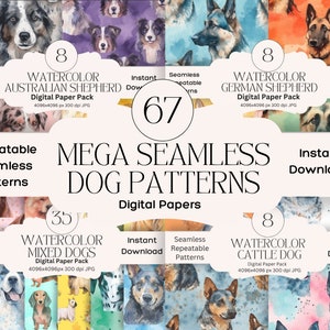 Nahtloser Hund Digitaler Papier-Set Junk-Journal-Papier Druckbare digitale Papiere Hund Scrapbooking Pack wiederholbare Hundemuster-Hundeliebhaber Geschenk