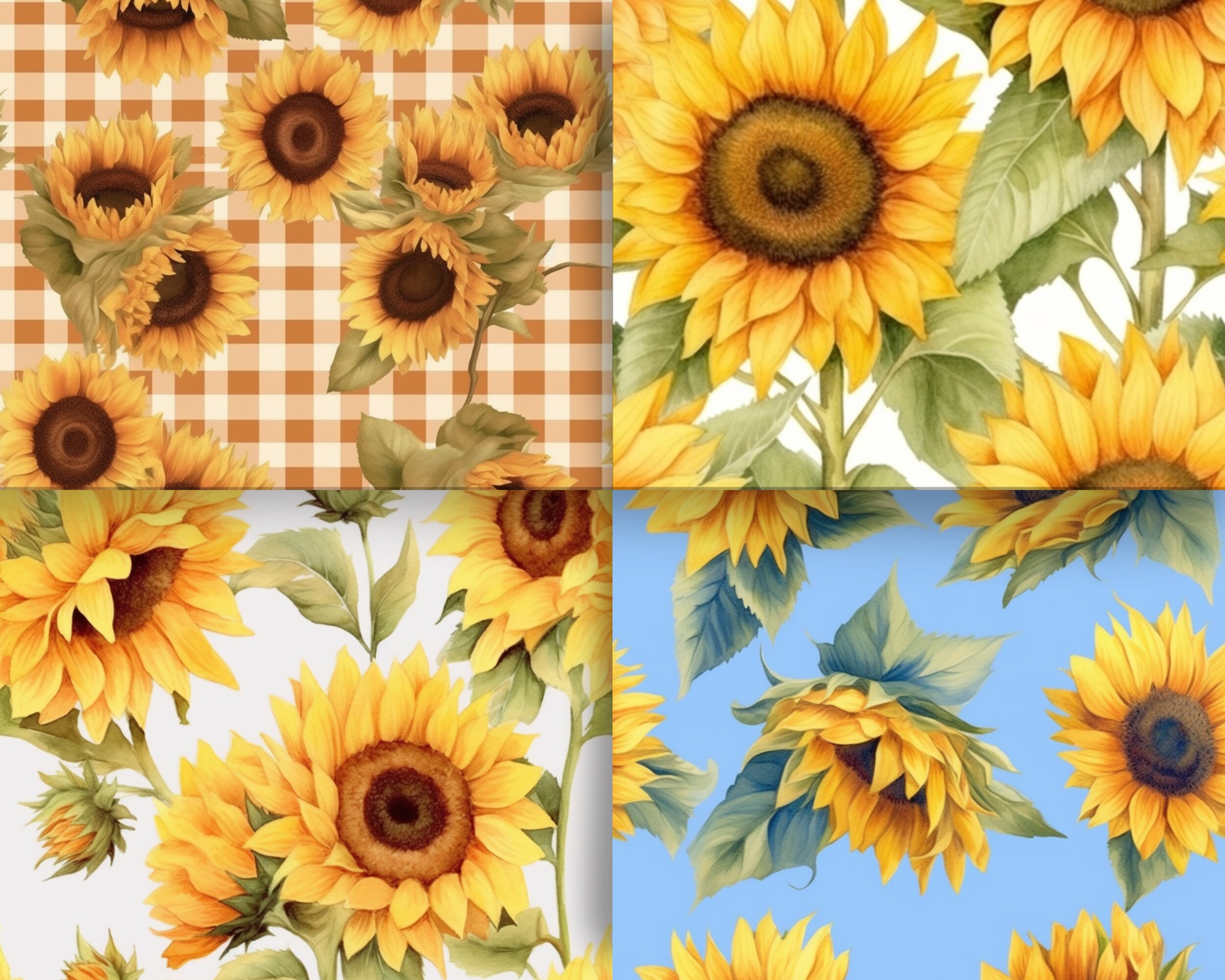 Watercolor Sunflowers Digital Paper Set, Spring Flowers Junk Journal ...