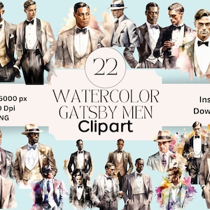 Gatsby-mannen clipart-afbeeldingen bundel PNG Instant Download scrapbooking Gatsby Junk Journal Clipart jaren 1920 partij grafische Gatsby-illustraties
