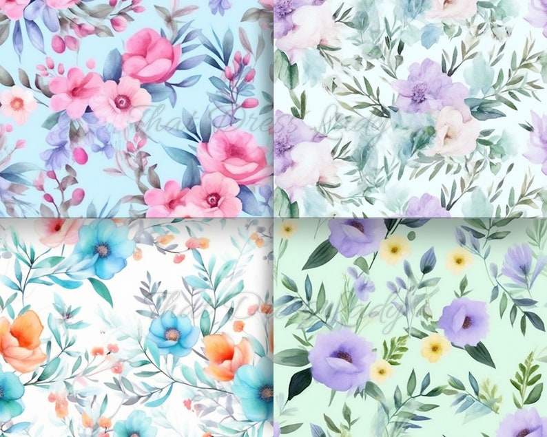 Pastel Floral Digital Paper Set: Spring Scrapbook Patterns (digital ...