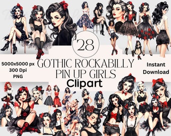 Rockabilly Gothic Pin Up Clipart Graphics Bundle PNG Download Scrapbooking Pin Up Junk Journal Clipart Retro Scrapbook Rockabilly Clip Art