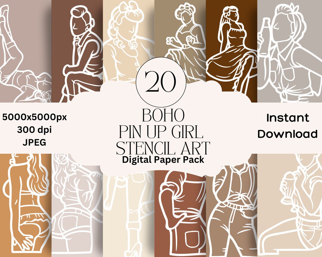 Pin up Girls Digital Paper Set Junk Journal Paper Retro Minimalistic Printable Pin up Graphic ...