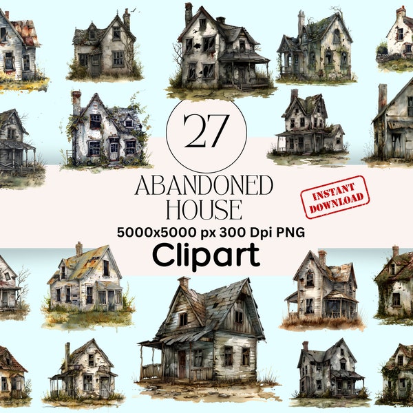 Abandoned House Clipart Graphics Bundle PNG Instant Download Scrapbooking Haunted House Junk Journal Clipart Scary Scrapbook Creepy Clipart