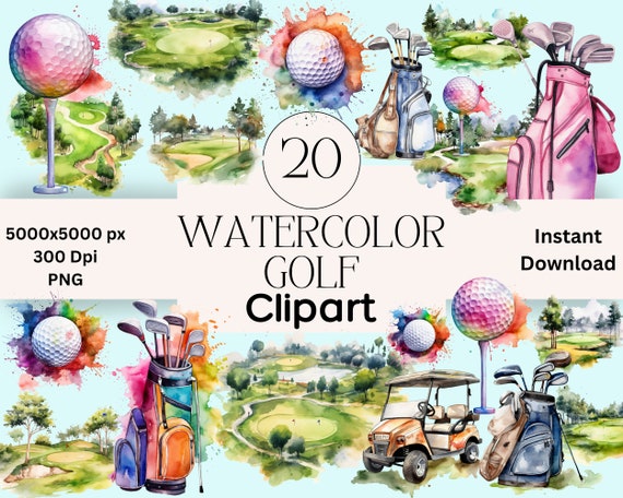 Watercolor Golf Clipart Bundle Sport Scrapbooking Graphics PNG, Digital Download Golf Club Clipart