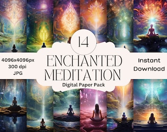 Meditation Digital Paper Set: Enchanted Spiritual Graphics (Digital Download)