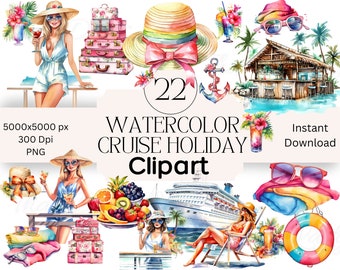 Pacchetto Clipart per Crociere: Grafica per Vacanze Tropicali (PNG, Download Digitale) Clipart per Vacanze in Nave da Crociera