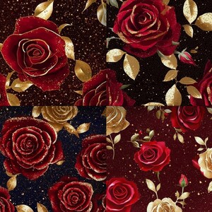 Deep Red Gold Rose Digital Paper Set, Junk Journal Paper, Printable ...