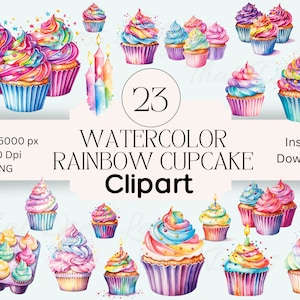 Pacote de gráficos de cupcake PNG Download instantâneo Scrapbooking Friend Junk Journal Clipart Aniversário Scrapbook Cupcake Clipart Pastel Rainbow