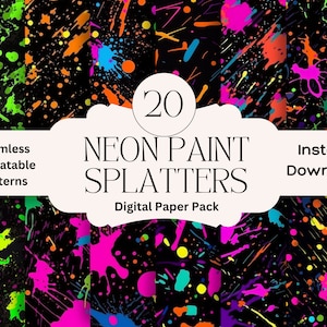 Neon Farbe Splatter Digitales Papier Set Junk Journal Farbe Papier Druckbare Digitale Papiere Scrapbooking Neon Schwarzer Hintergrund Nahtlose Muster
