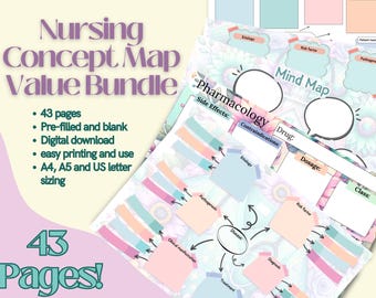 Nursing Concept Map Bundle Nurse map template Printable nursing concept map Nursing Printables Nursing Study Templates Pharmacology Disease