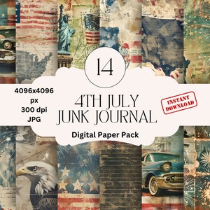 Ensemble de papier numérique du 4 juillet Papier de scrapbooking patriotique Imprimable numérique du 4 juillet Paquet de papier de scrapbooking classique américain Junk Journal