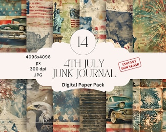 4th of July Digital Paper: Patriotic Scrapbook Pack (Digital Download) USA Papers
