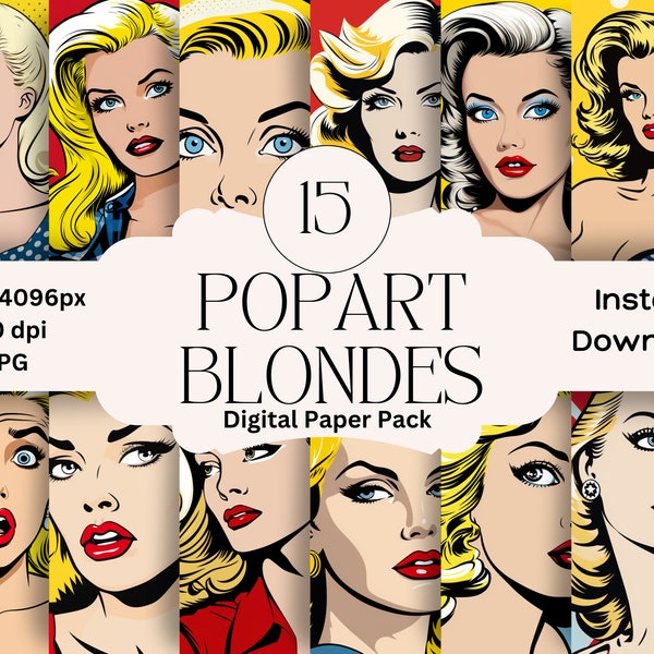 Pop Art Blondes ensemble de papier numérique Junk Journal papier cheveux blonds imprimable Pop Art graphique Scrapbook numérique Popart Instagram femmes rétro