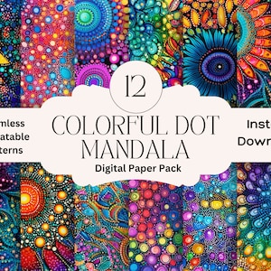 Colorful Dot Mandala Digital Paper Set Junk Journal Paper Printable Digital Paper Scrapbooking Pack Mandala Seamless Repeatable Patterns