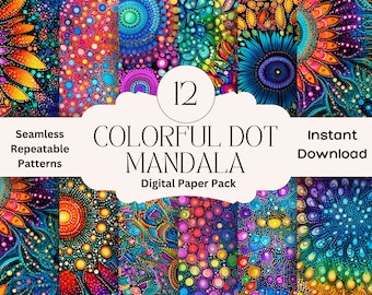 Colorful Dot Mandala Digital Paper: Seamless Patterns (Digital Download) Mandala Papers Dot Papers