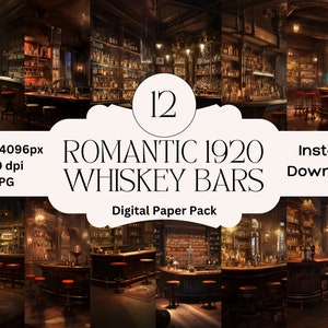 1920s Whiskey Bar Digital Paper Set: Antique Hotel Printable (Digital Download)