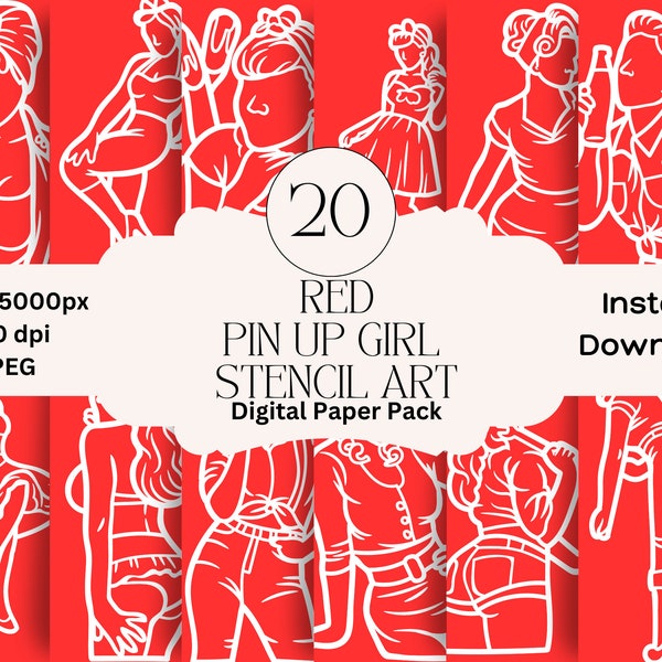 Pin Up Girls Digital Paper Set Junk Journal Paper Retro Minimalistic Printable Pin Up Graphic Digital Scrapbook Stencil Art Instagram Cover