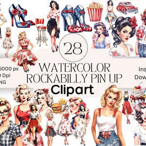 Rockabilly Pin Up Clipart Graphics Bundle PNG Instant Download Scrapbooking Pin Up Junk Journal Clipart Retro Scrapbook Rockabilly Clip Art