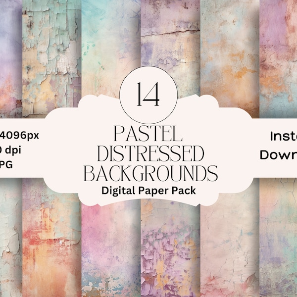 Distressed Pastel Digital Paper Set Junk Journal Printable Paper Digital Scrapbooking Paint Papers Pack Shabby Chic Paint Background Graphic