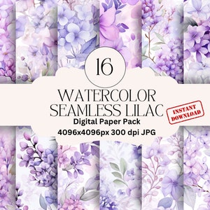 Papier numérique aquarelle lilas, fleurs de printemps, papier lilas sans couture, floral violet, impression de scrapbooking lilas printanier, floral pastel