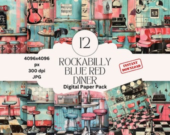 Rockabilly Diner Digital Paper Set: 1950s Retro Scrapbooking (Digital Download)