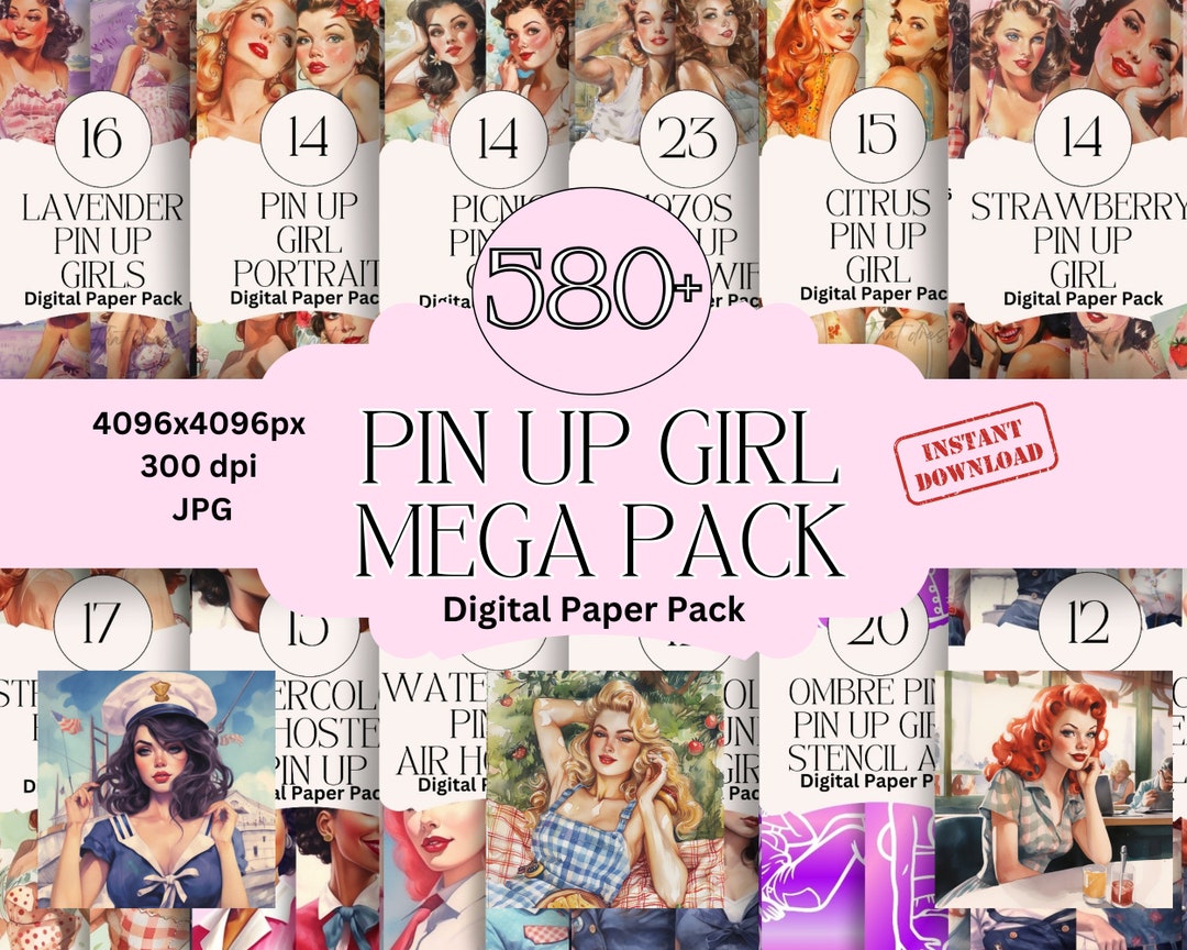 Pin up Girls Digital Paper Set Junk Journal Paper Retro Diner Printable ...
