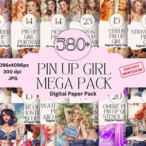 Pin up Girls Digital Paper Set Junk Journal Paper Retro Diner Printable Pin up Graphic Digital ...