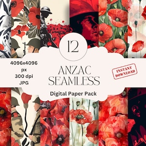 Conjunto de papel digital Anzac Papel para diário de lixo Papel para scrapbook Anzac para impressão Papel digital sem costura Soldado Papel para scrapbook Página do exército australiano