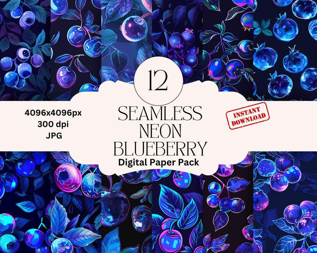 Blueberry Digital Papers Set Junk Journal Neon Papers Printable Digital