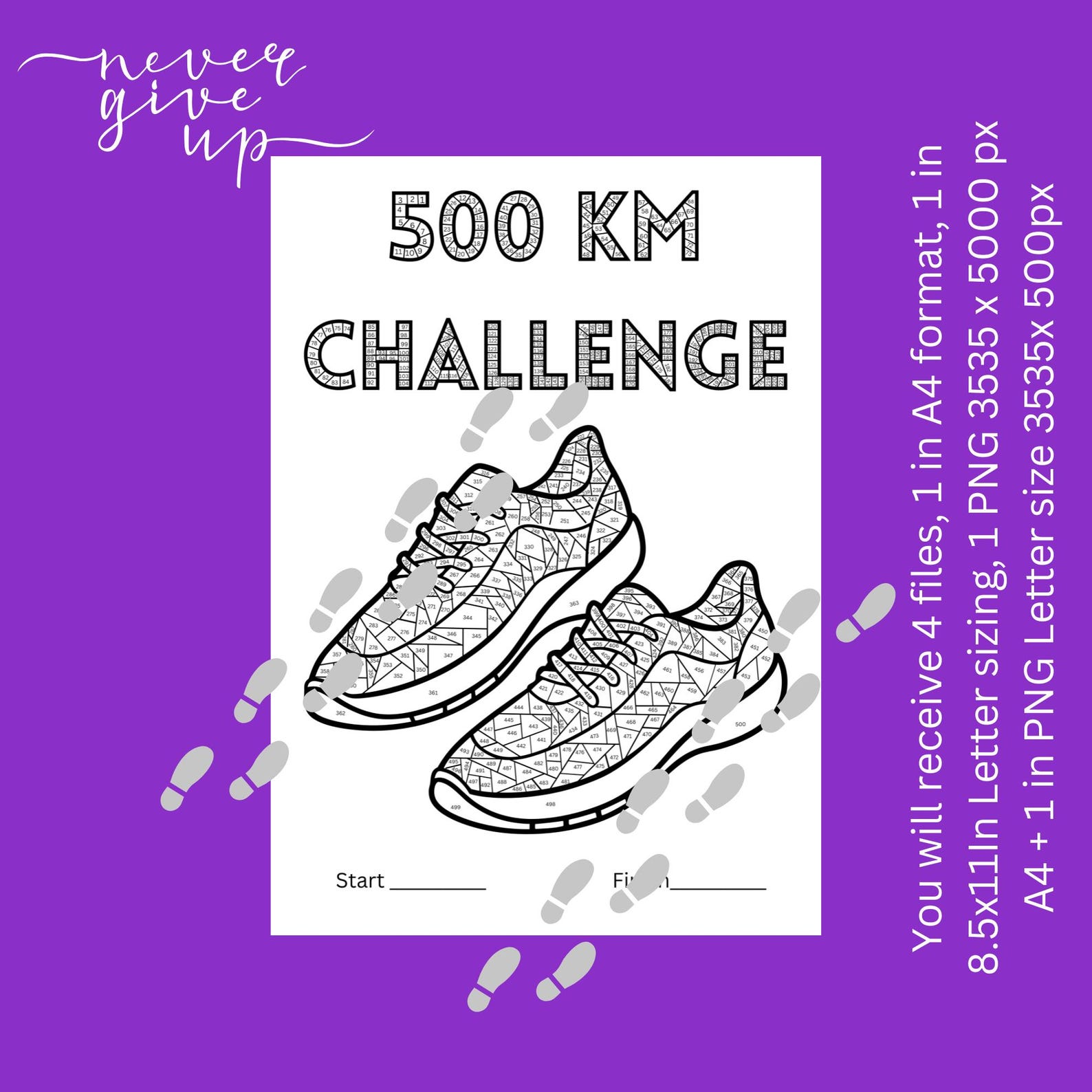 500 Kilometer Tracker 500 KM Running and Walking Challenge Printable ...