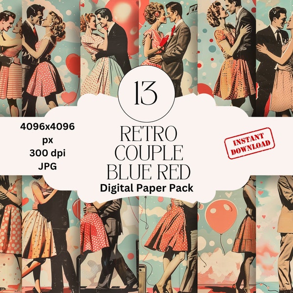 Retro Couple Digital Paper Set Junk Journal Paper Printable Vintage Couple Digital Scrapbook 1950s Paper Retro Couples Paper Rockabilly
