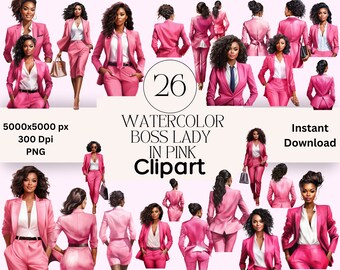 Boss Lady Clipart Bundle: Pink Business Graphics (PNG Download) Black Women Clipart