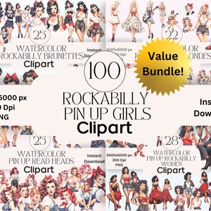 Rockabilly Pin Up Clipart Graphics Bundle PNG Instant Download Scrapbooking Pin Up Junk Journal Clipart Retro Scrapbook Rockabilly Clipart