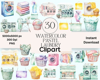 Pastel Laundry Clipart Graphics Bundle PNG Instant Download Scrapbooking Boss Laundromat Clip Art Washing Graphics Laundry Room Clipart