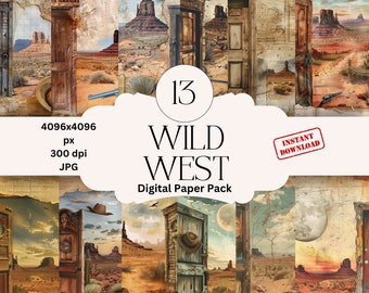 Wild West Digital Paper Set Junk Journal Cowboy Paper Printable Digital Papers Scrapbooking Western Scrapbook Paper Ranch Scrapbook Paper