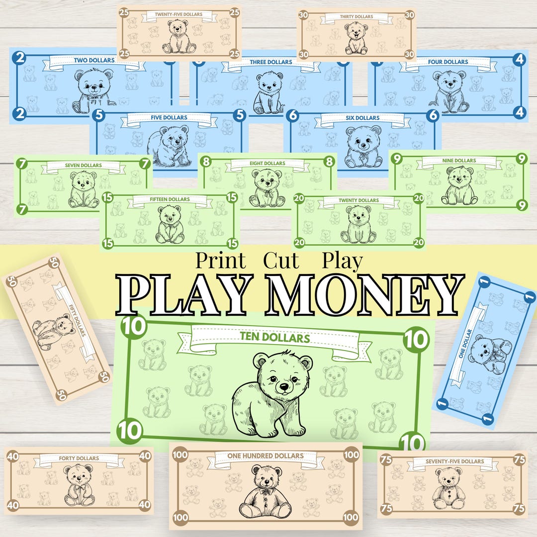 Printable Play Money for Kids Pretend Money for Allowance and Learning ...