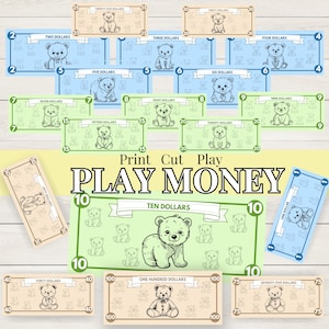 印刷可能な子供向けのおもちゃのお金 お小遣いや学習用のごっこ遊びのお金 印刷して学ぶ ホームスクールやクリエイティブな遊び用のドル ごっこ遊びの現金