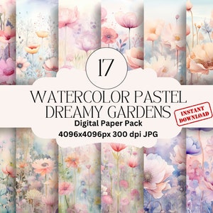 Aquarell Pastell Blumen Garten Digitales Papier Set Junk Journal Papier Frühling Bedruckbare Seite Grafik Digitales Scrapbook Papier Blumen Hintergrund