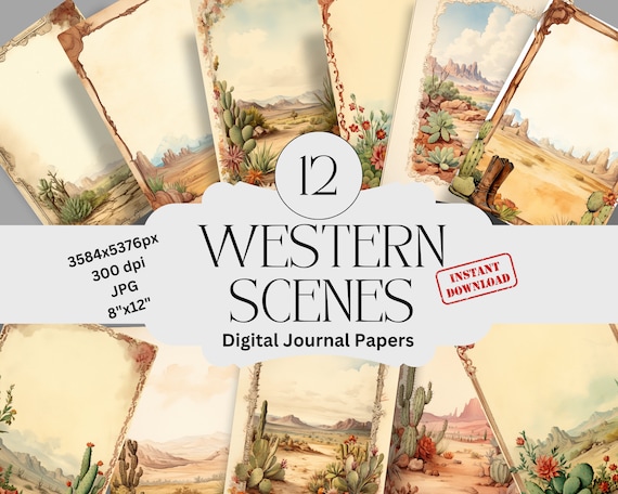 Western Digital Journal Paper Set Farm Journal Paper Printable Digital Paper Ranch Scrapbooking Vintage Desert Downloadable Journal Papers