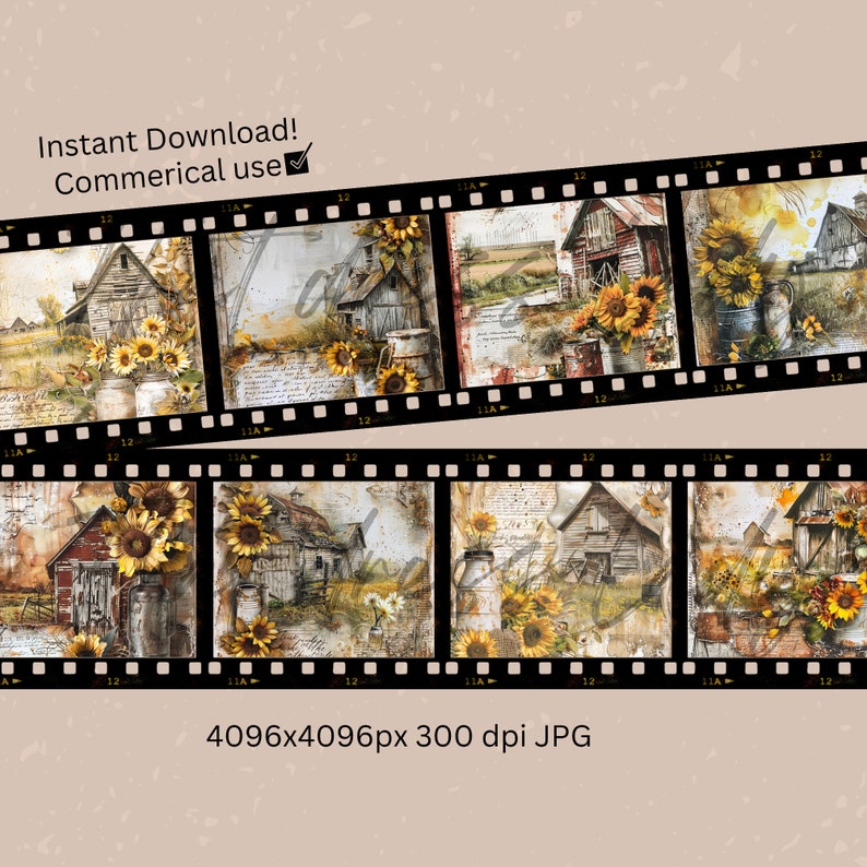 Rustic Barn Stickers Rustic Sunflower Barn Digital Paper: Junk Journal Scrapbook (digital ...