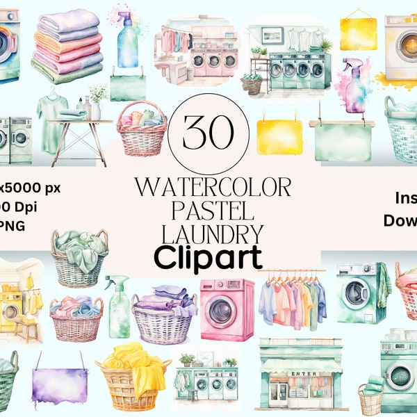 Pastel Laundry Clipart Graphics Bundle PNG Instant Download Scrapbooking Boss Laundromat Clipart Clothes Cleaning Scrapbook Washing Clipart