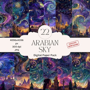 Arabische lucht digitale papierset afdrukbare Midden-Oosterse plakboek digitale scrapbooking Arabian Nights plakboek Marokkaanse papieren