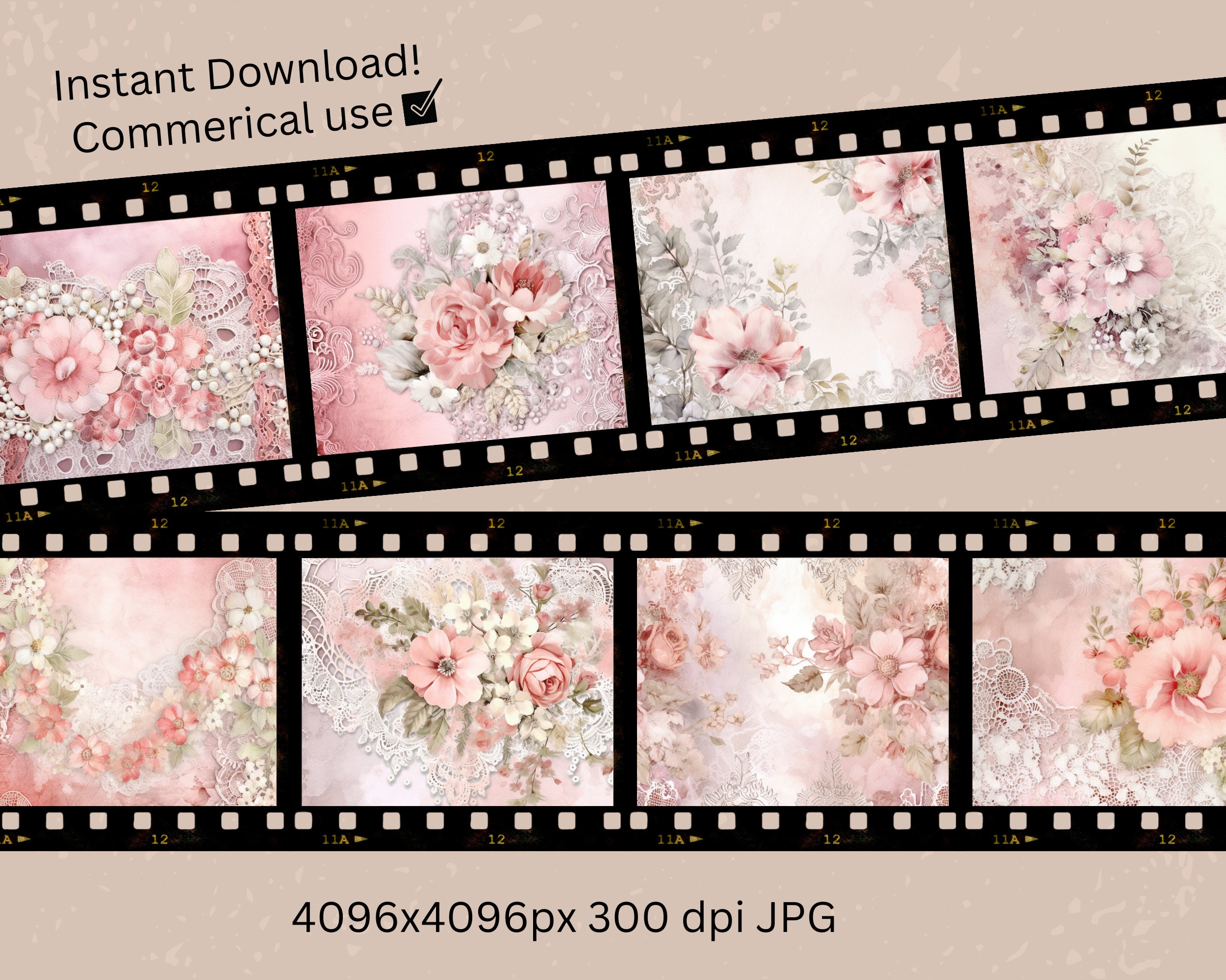 Victorian Pink Floral Lace Digital Paper: Junk Journal Pack (digital ...