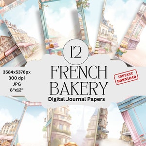 French Patisserie Digital Journal Paper Set Bakery Paper Printable Digital Papers Scrapbooking Vintage Bakery Downloadable Journal Papers