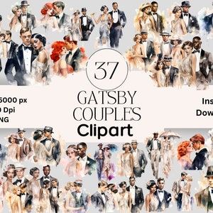 Gatsby Couples Clipart Bundle: 1920s Art Deco Graphics (Digital Download)