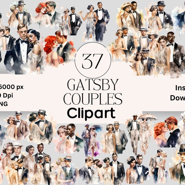 Gatsby Couples Clipart Graphics Bundle PNG Instant Download Scrapbooking Gatsby Junk Journal Clipart 1920s Party Graphic Gatsby Clip Art