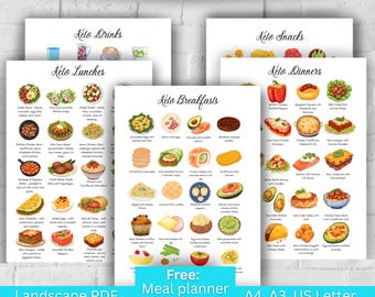 ケトジェニックダイエットの食事アイデア、糖尿病患者向け食品チャート、糖尿病患者向け食事シート、ケトジェニックダイエットプランの食事、食料品リスト、肉食動物向け食品リスト、印刷可能な食事プランナー